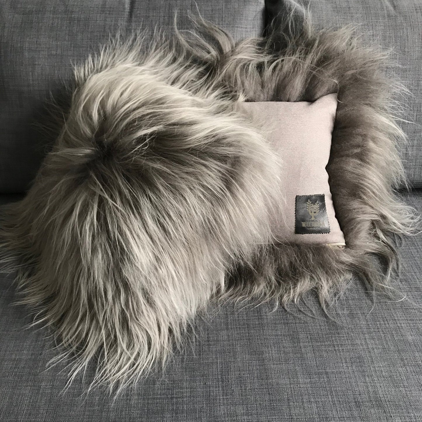 Icelandic Sheepskin Natural Long Warm Grey Cushion Square - Wildash London