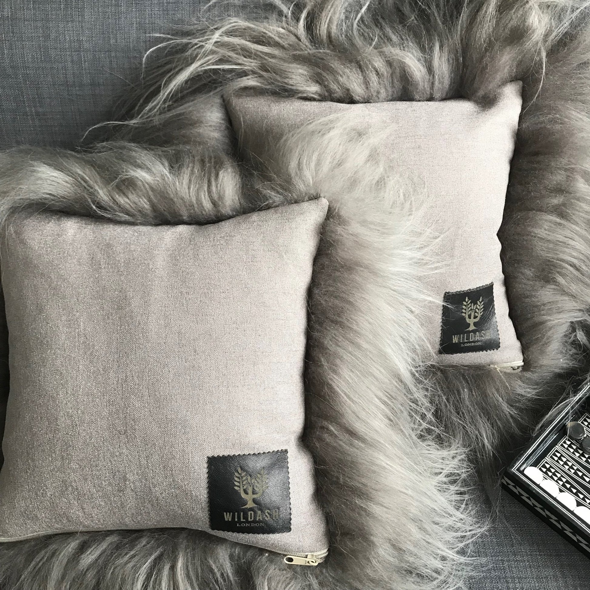 Icelandic Sheepskin Natural Long Warm Grey Cushion Square - Wildash London
