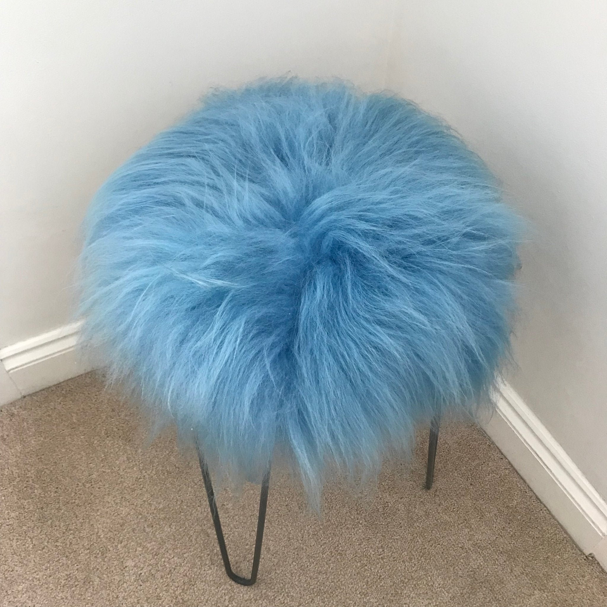 Icelandic Sheepskin Roundie Seat Cover Duck Egg Blue Long 35cm - Wildash London