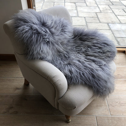Icelandic Sheepskin Rug Cool Grey Long Fur Throw - Wildash London