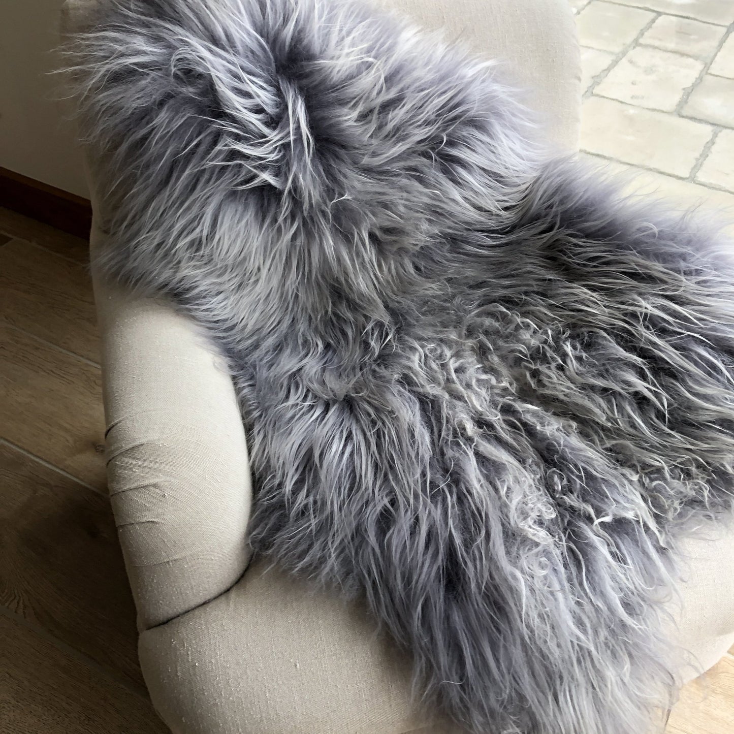 Icelandic Sheepskin Rug Cool Grey Long Fur Throw - Wildash London