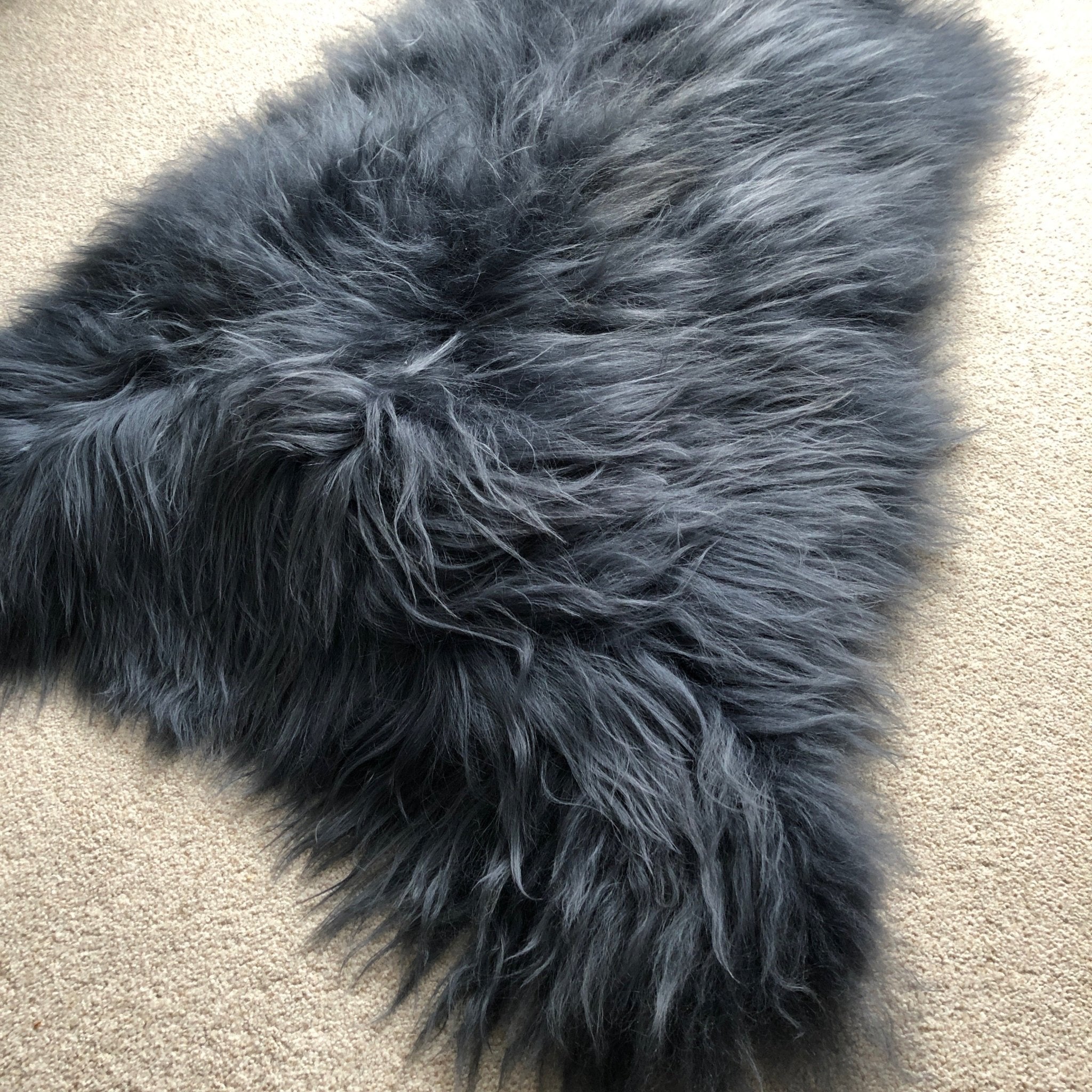 Icelandic Sheepskin Rug Long Fur Dark Graphite Grey - Wildash London