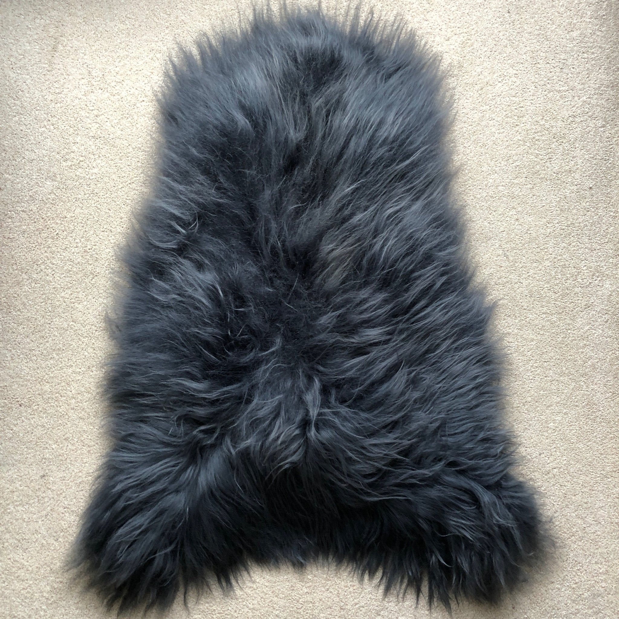 Icelandic Sheepskin Rug Long Fur Dark Graphite Grey - Wildash London