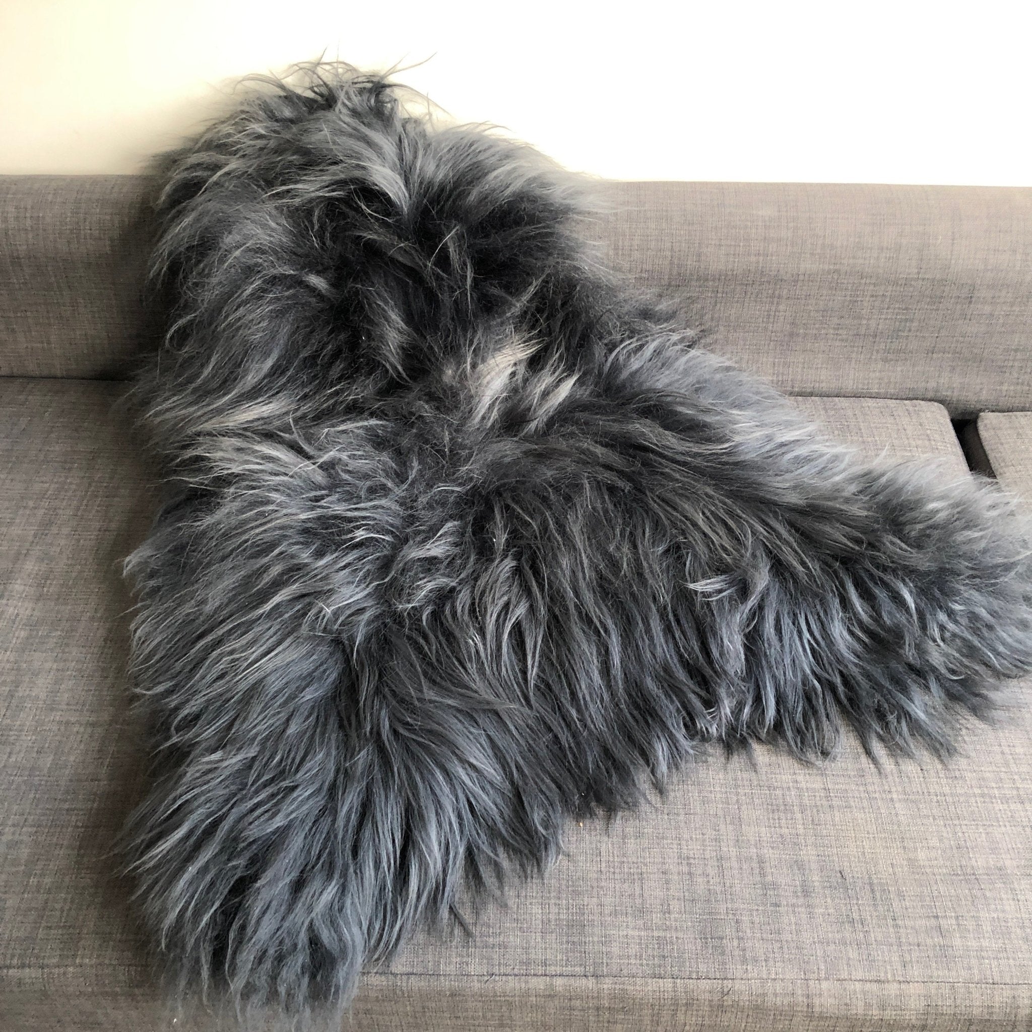 Icelandic Sheepskin Rug Long Fur Dark Graphite Grey - Wildash London