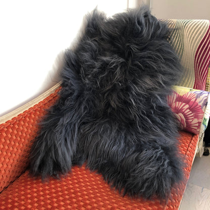 Icelandic Sheepskin Rug Long Fur Dark Graphite Grey - Wildash London
