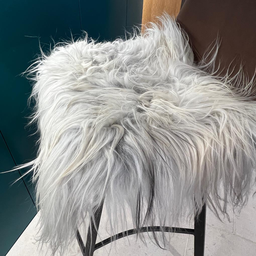 Icelandic Sheepskin Square Long Fur Seat Cover 37cm Natural Grey - Wildash London