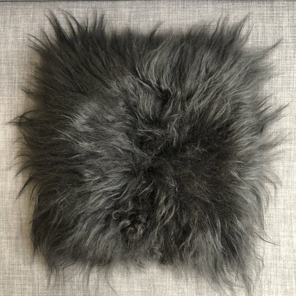 Icelandic Sheepskin Square Seat Cover 37cm Long Fur Natural Black - Wildash London