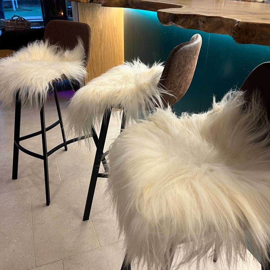 Icelandic Sheepskin Square Seat Cover 37cm Long Fur Natural White - Wildash London