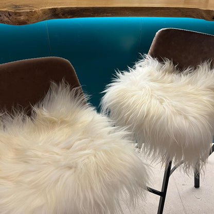 Icelandic Sheepskin Square Seat Cover 37cm Long Fur Natural White - Wildash London