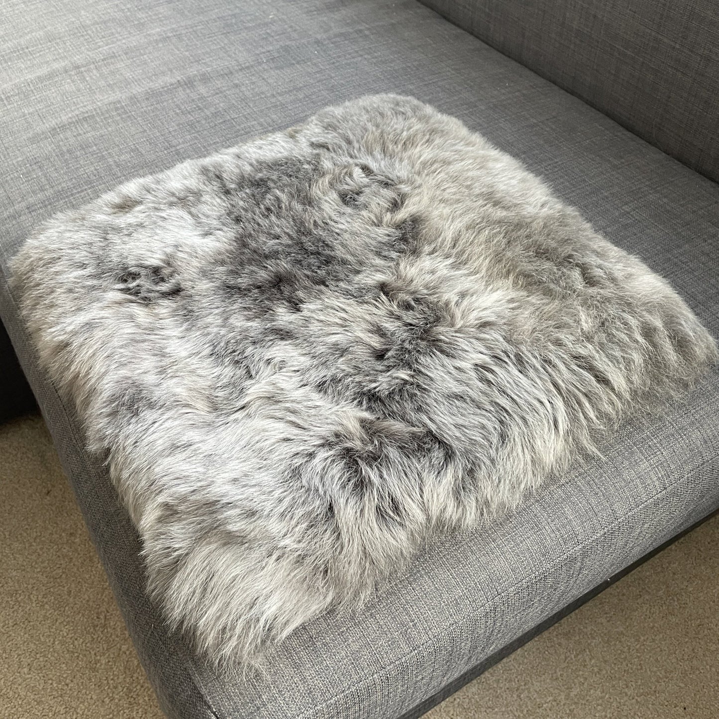 Icelandic Sheepskin Square Seat Cover 37cm Warm Grey Shorn - Wildash London