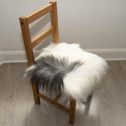 Icelandic Sheepskin Square Seat Cover 37cm White & Natural Grey - Wildash London