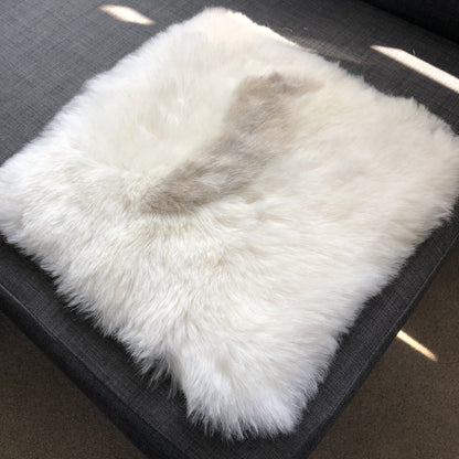 Icelandic Sheepskin Square Seat Cover 37cm White & Natural Grey Shorn - Wildash London