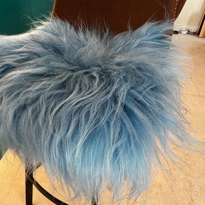 Icelandic Sheepskin Square Seat Cover | Duck Egg Blue Long 37cm - Wildash London