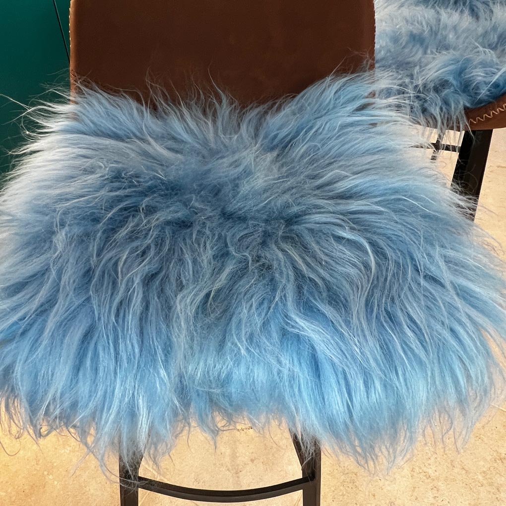 Icelandic Sheepskin Square Seat Cover | Duck Egg Blue Long 37cm - Wildash London