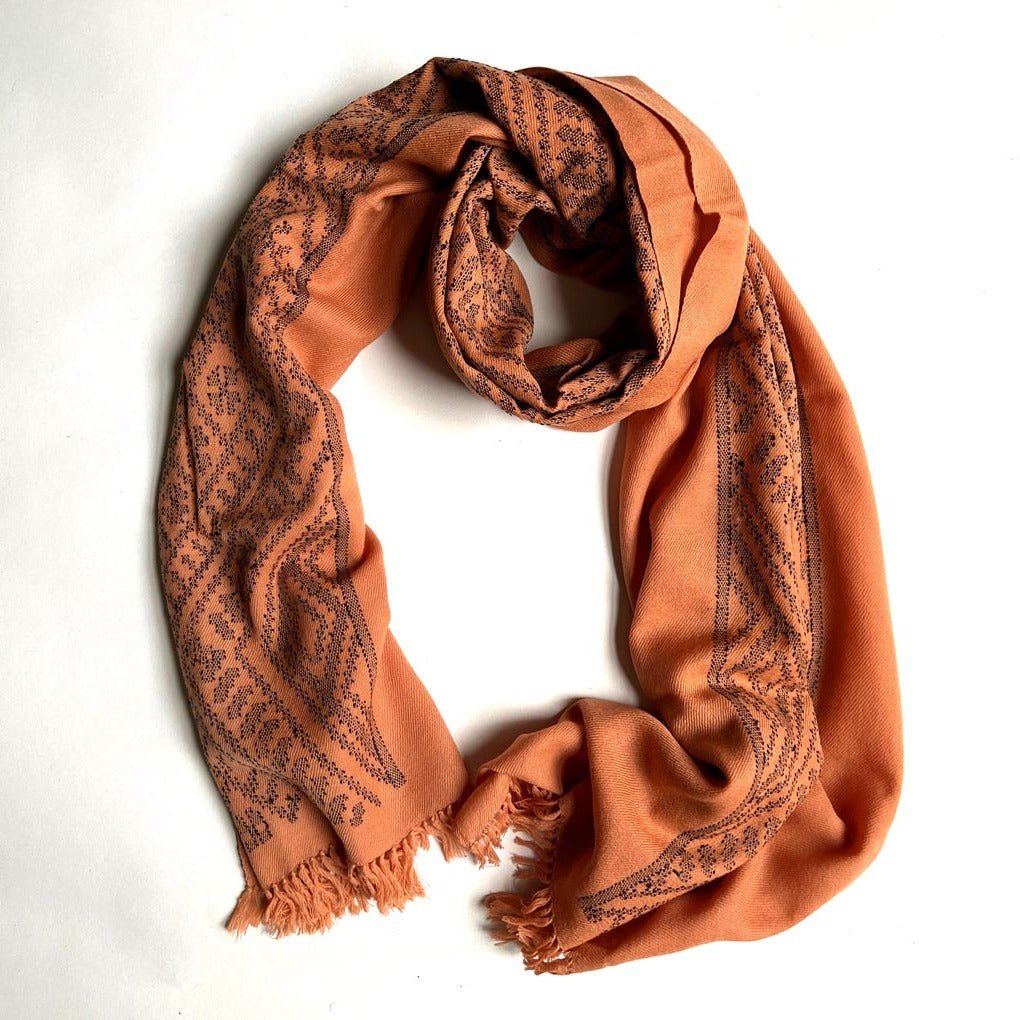 Lambswool Kasardevi Handwoven Shawl | Burnt Orange - Wildash London