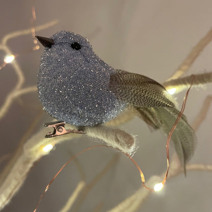 Light Blue Glitter Bird Tree Decoration - Wildash London