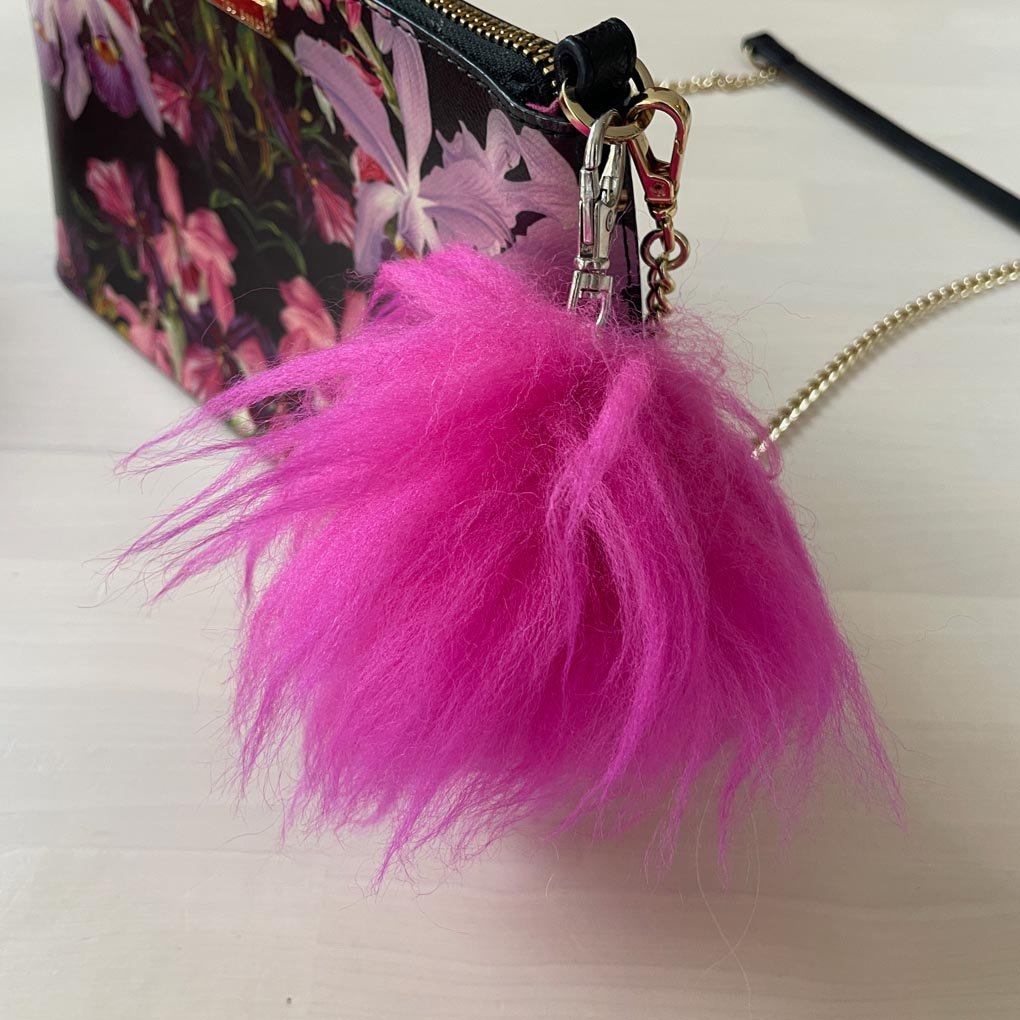Pom-Pom Bag Charm | Key Ring | 100% Sheepskin | Hot Pink - Wildash London