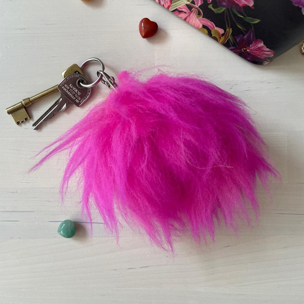 Pom-Pom Bag Charm | Key Ring | 100% Sheepskin | Hot Pink - Wildash London
