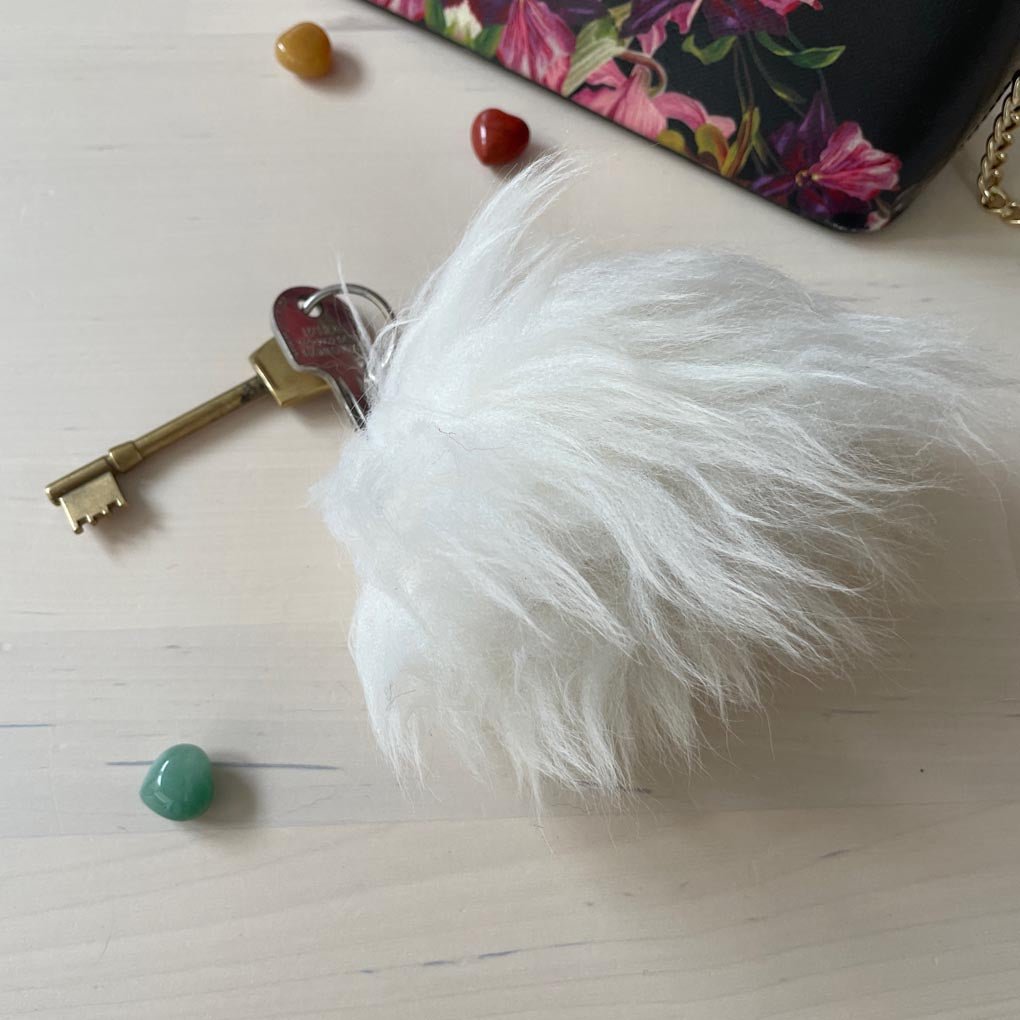 Pom-Pom Bag Charm | Key Ring | 100% Sheepskin | Snow White - Wildash London