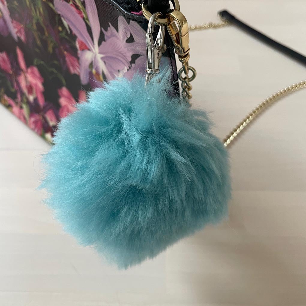 Pom-Pom Bag Charm | Key Ring | 100% Sheepskin | Turquoise - Wildash London