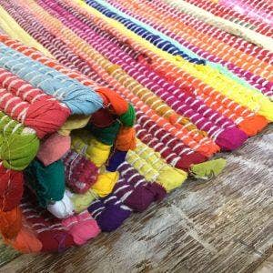 RAINBOW Rug Outdoor and Indoor Multicolour Flat Weave Style | 50cm x 80cm - Wildash London