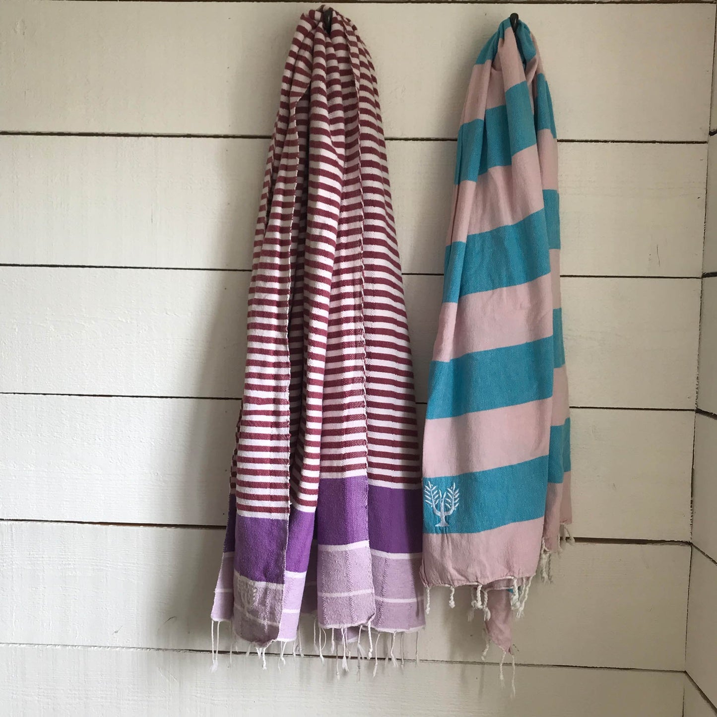 Riviera Hammam Towel Pink/Aqua Multi - Wildash London
