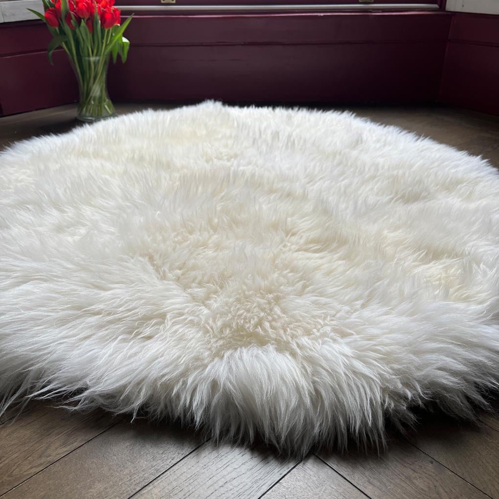 Round Soft British Sheepskin Rug Ivory Cream White 110cm - Wildash London