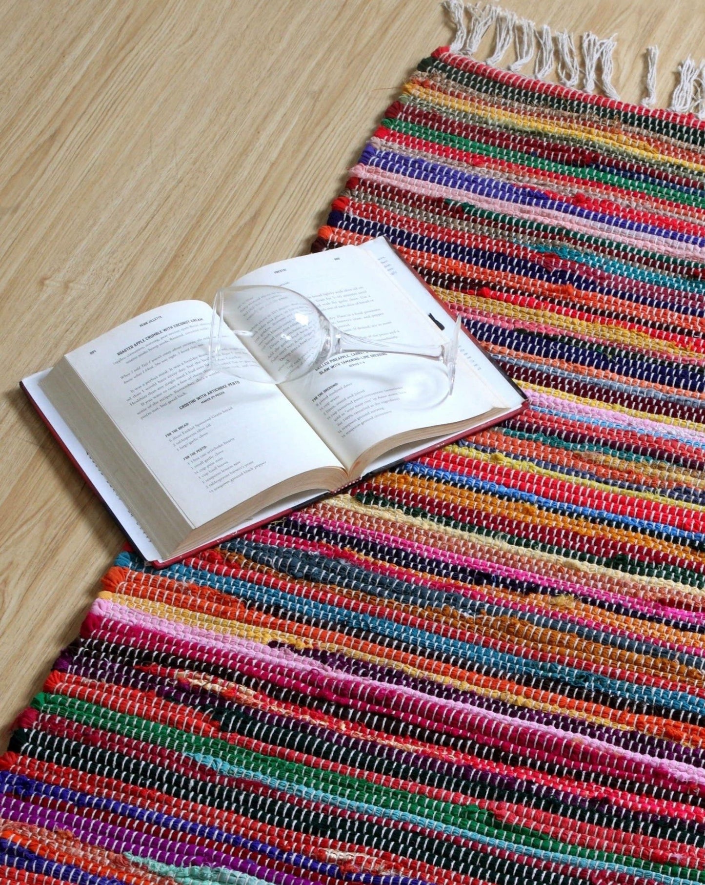 SHANTI Shabby Chic Rag Rug Multicolour Flat Weave Design | 100cm x 165cm - Wildash London
