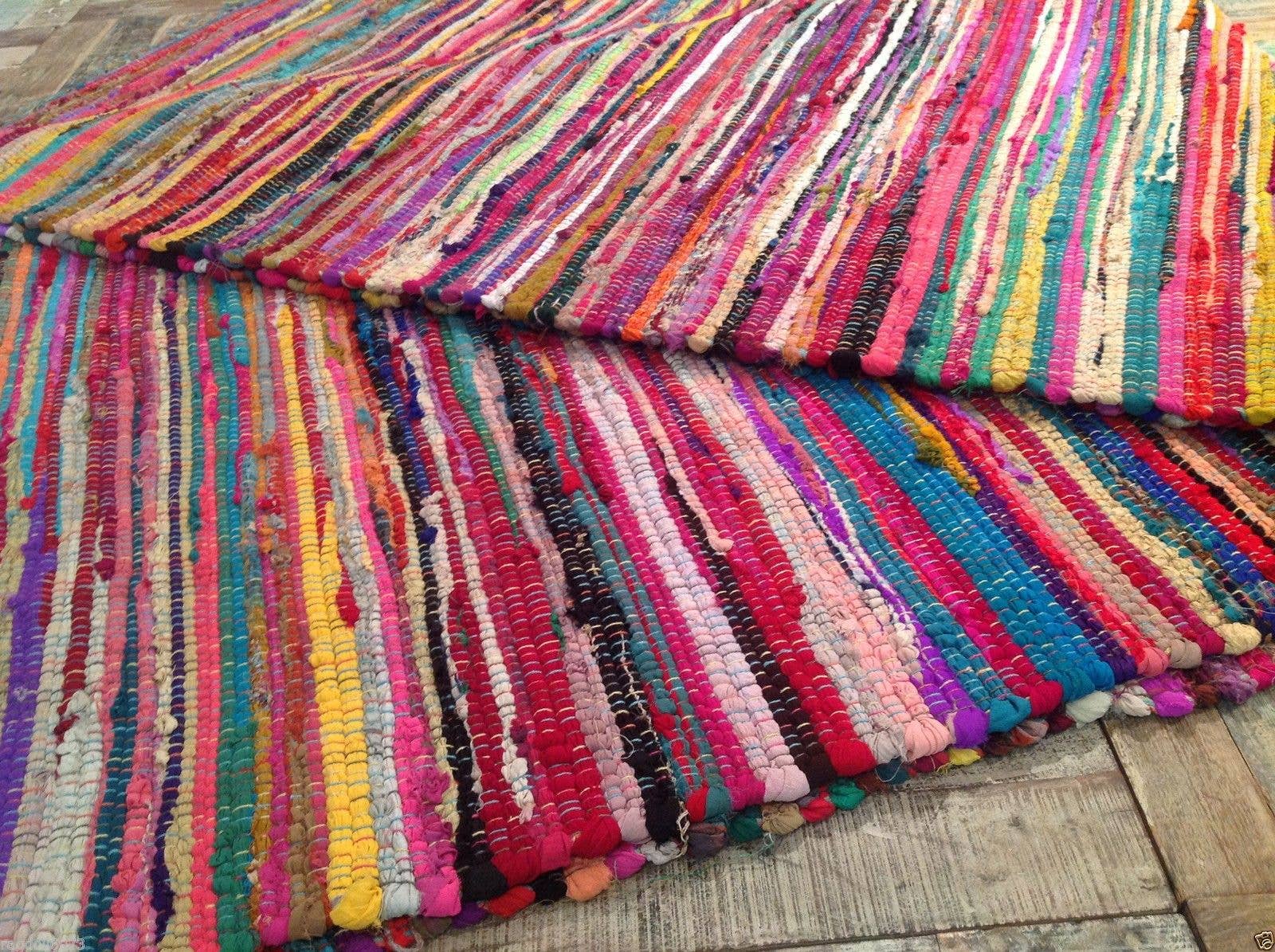 SHANTI Shabby Chic Rag Rug Multicolour Flat Weave Design | 120cm x 180cm - Wildash London