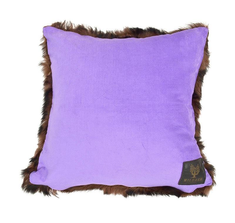 Shearling Cushion Square 45cm Rich Brown & Lavender Baby Cord - Wildash London