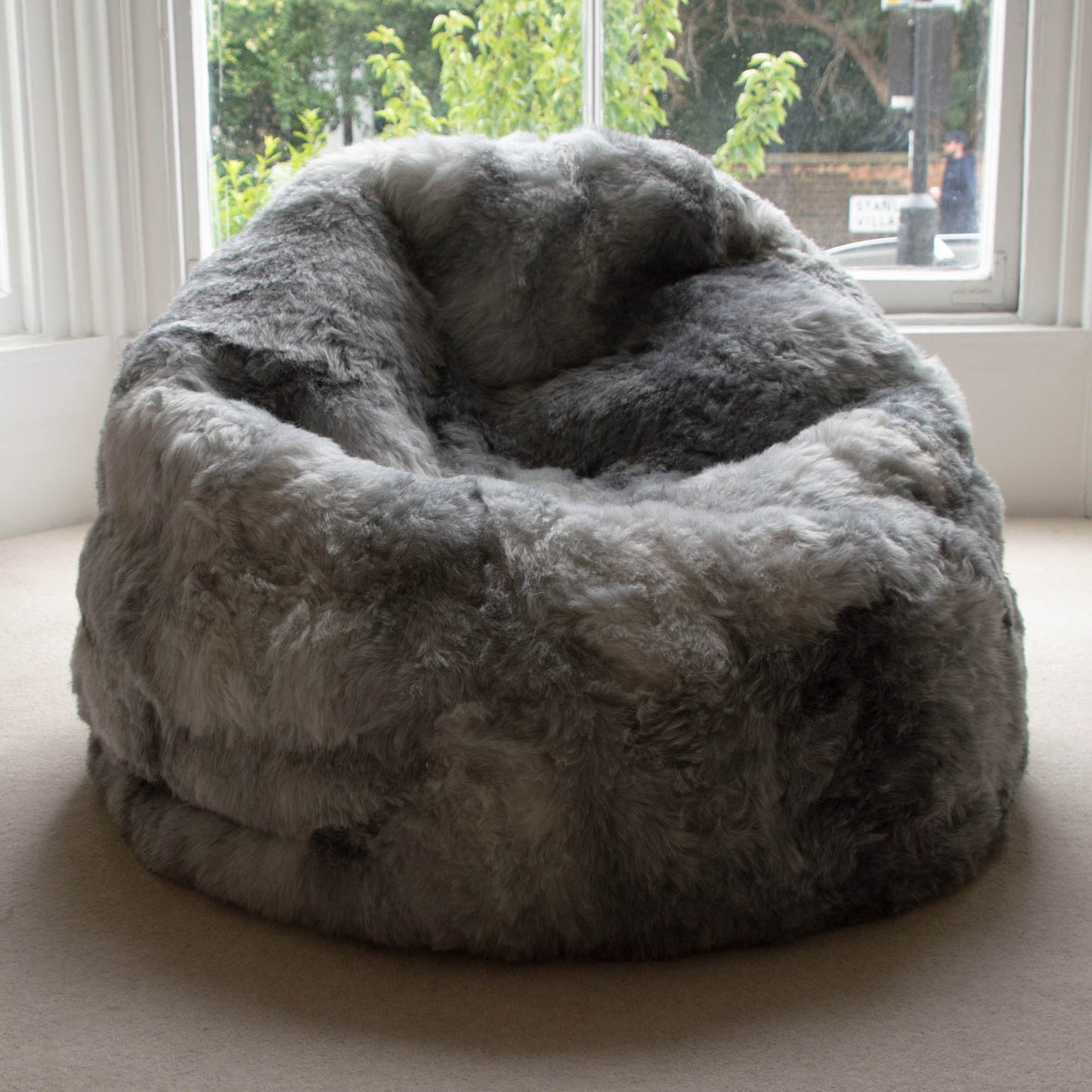 Sheepskin Beanbag Chair 100% Natural Grey Icelandic Shorn 50mm Bean Bag - Wildash London