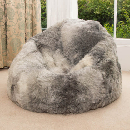 Sheepskin Beanbag Chair 100% Natural Grey Icelandic Shorn 50mm Bean Bag - Wildash London