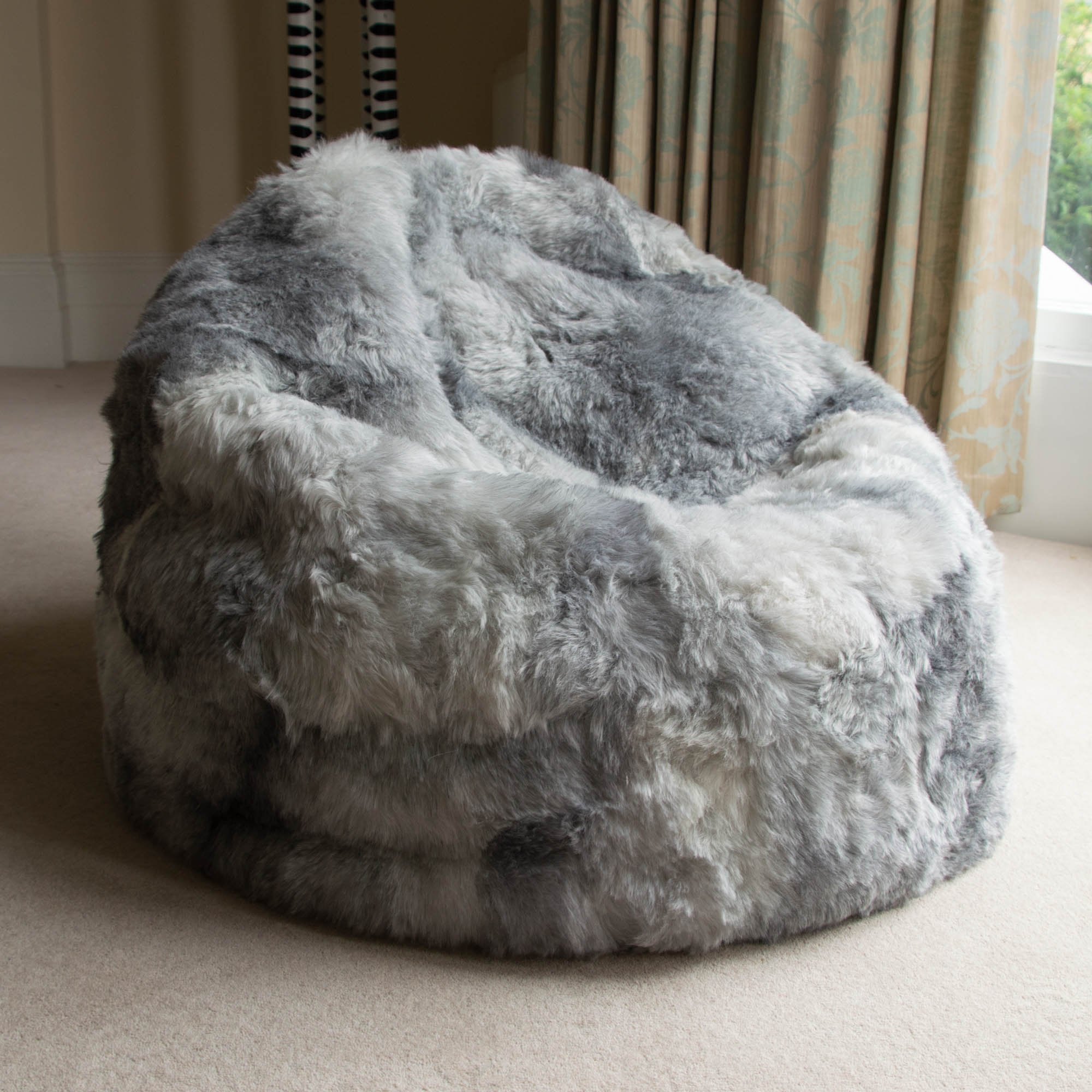 Big grey fluffy bean bag hot sale