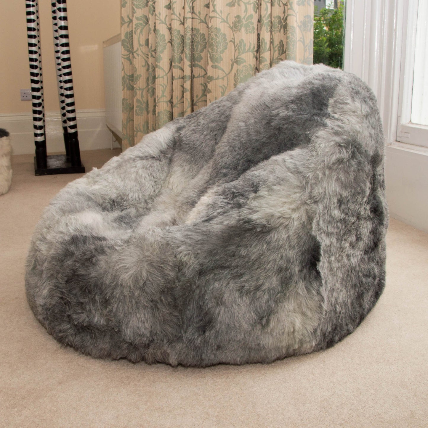 Sheepskin Beanbag Chair 100% Natural Grey Icelandic Shorn 50mm Bean Bag - Wildash London