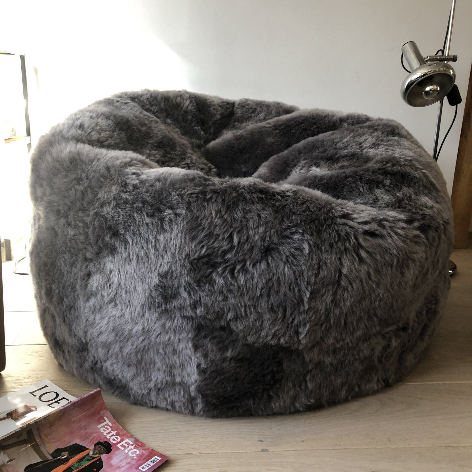 Sheepskin Beanbag Chair 100% Natural Icelandic Shorn Sheepskin Cool Grey Bean Bag - The Pillbox - Wildash London