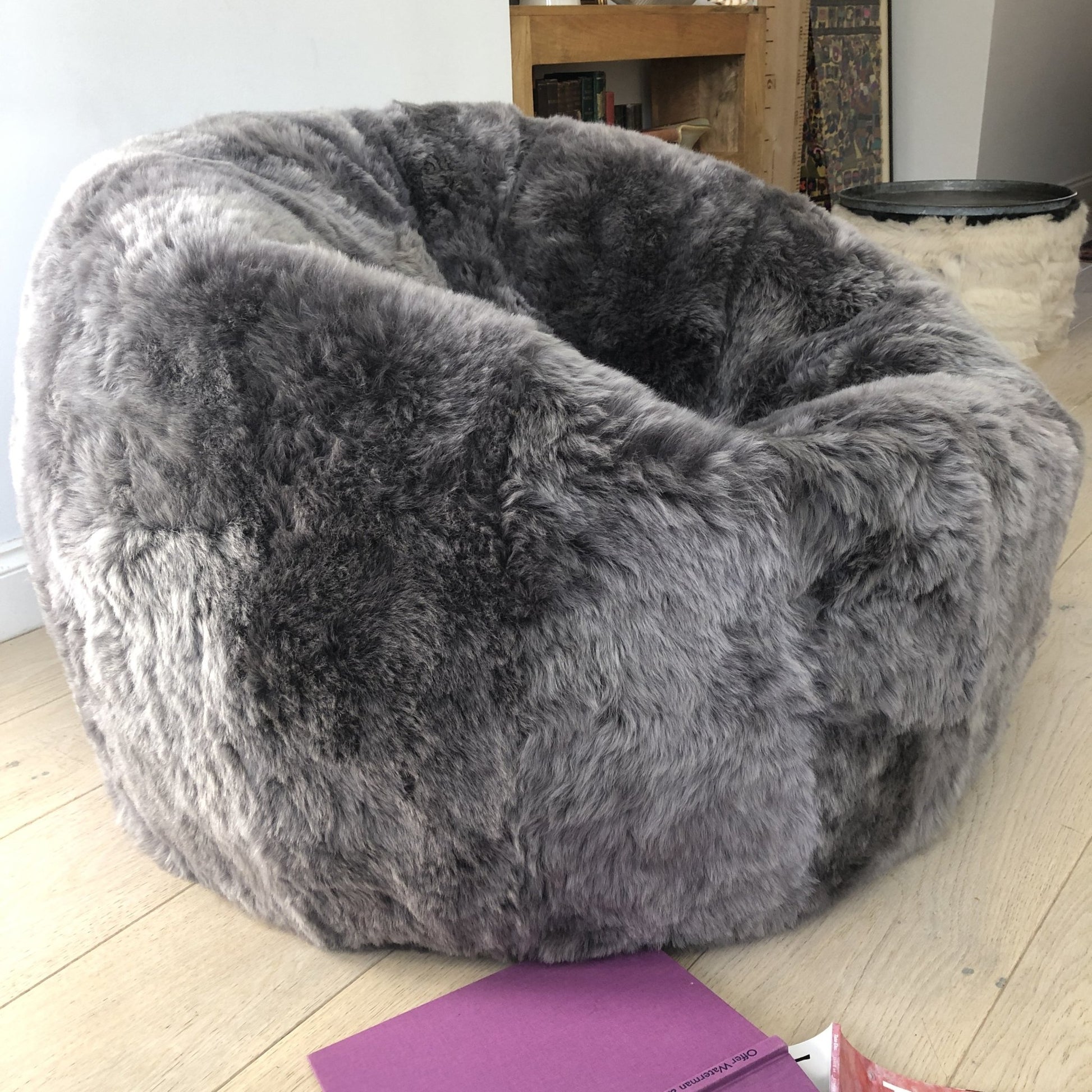 Sheepskin Beanbag Chair 100% Natural Icelandic Shorn Sheepskin Cool Grey Bean Bag - The Pillbox - Wildash London