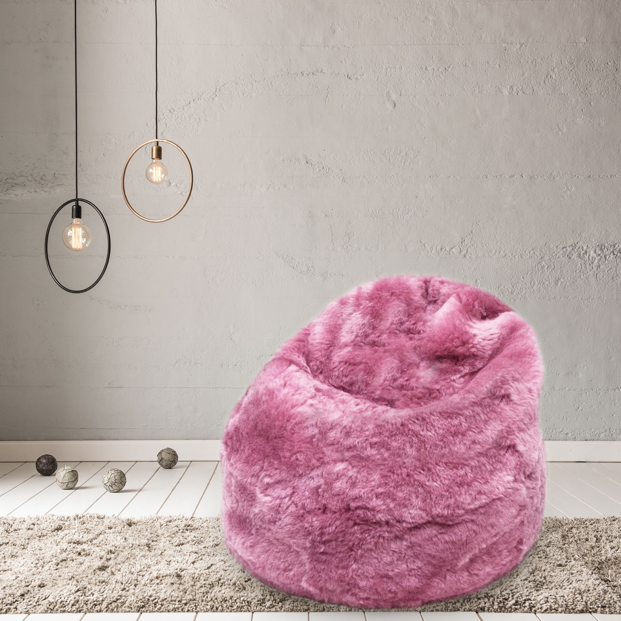 Sheepskin Beanbag Chair Icelandic Shorn Vintage Rose Sheepskin Bean Bag - Wildash London