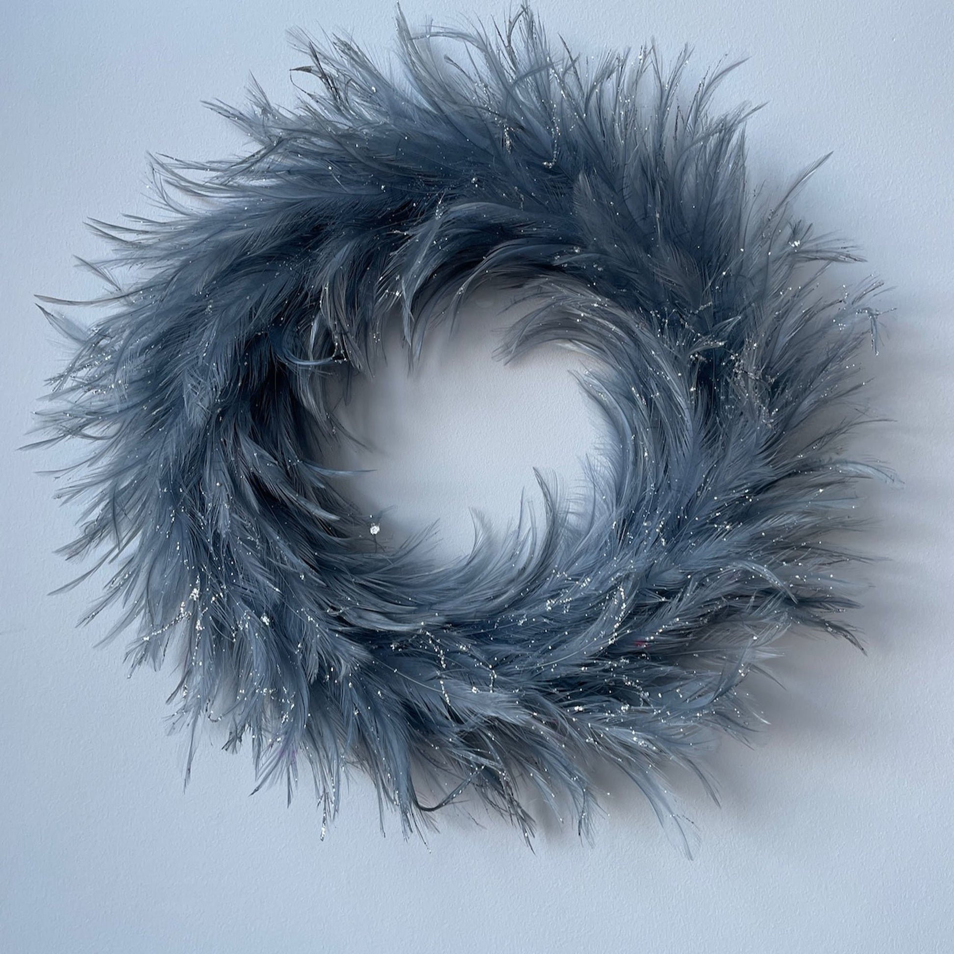 Silver Glam Blue Grey Feather Wreath - Wildash London
