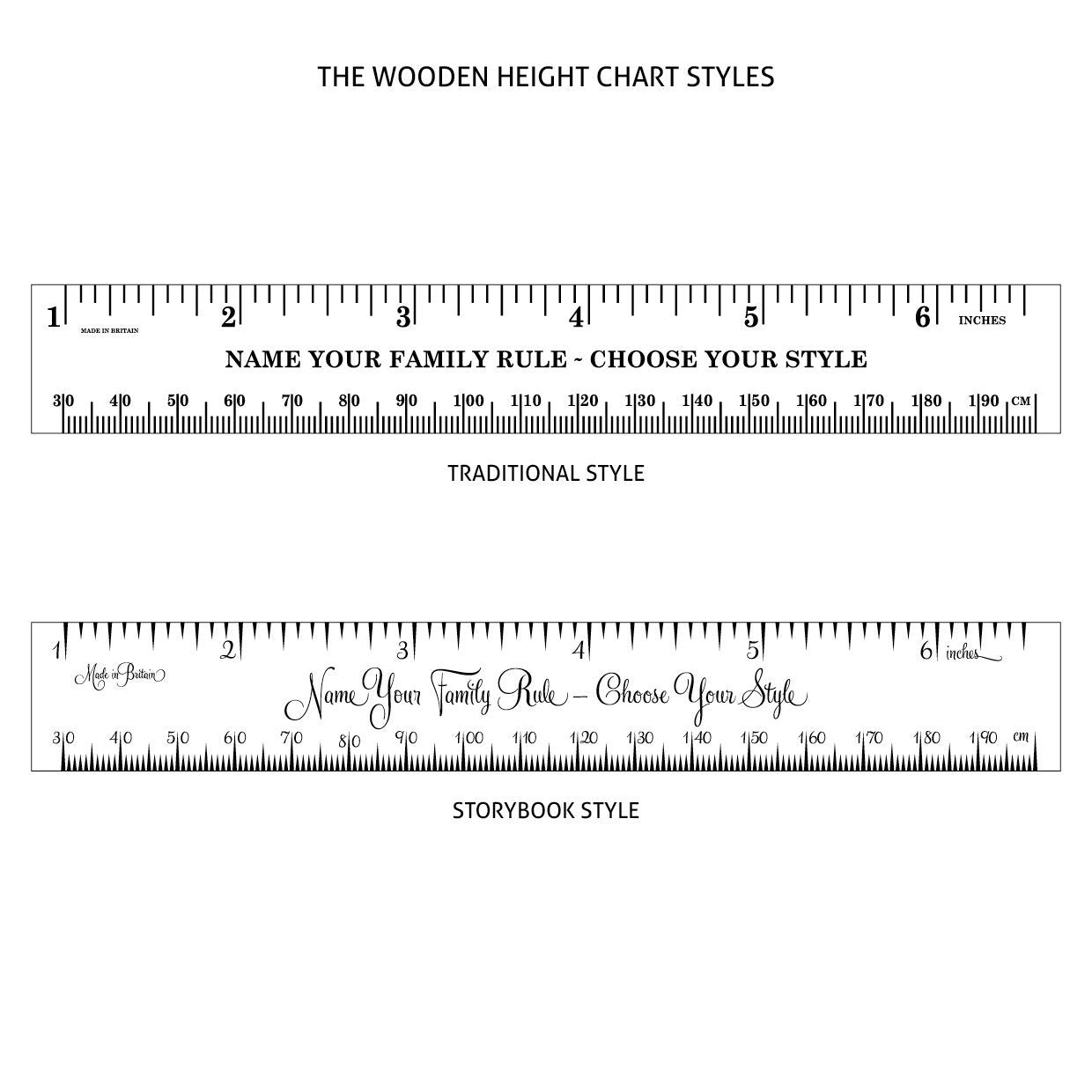 Standard Deluxe Vintage Wooden Ruler Height Chart - Wildash London