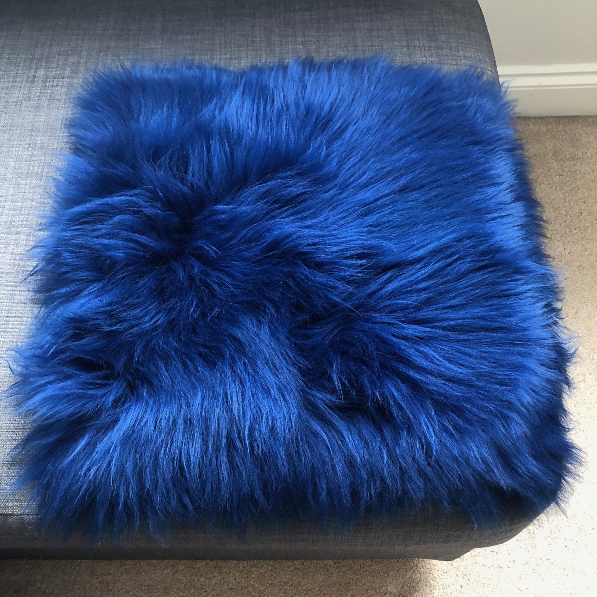 Swedish Sheepskin Square Seat Cover 37cm Bright Navy Blue - Wildash London