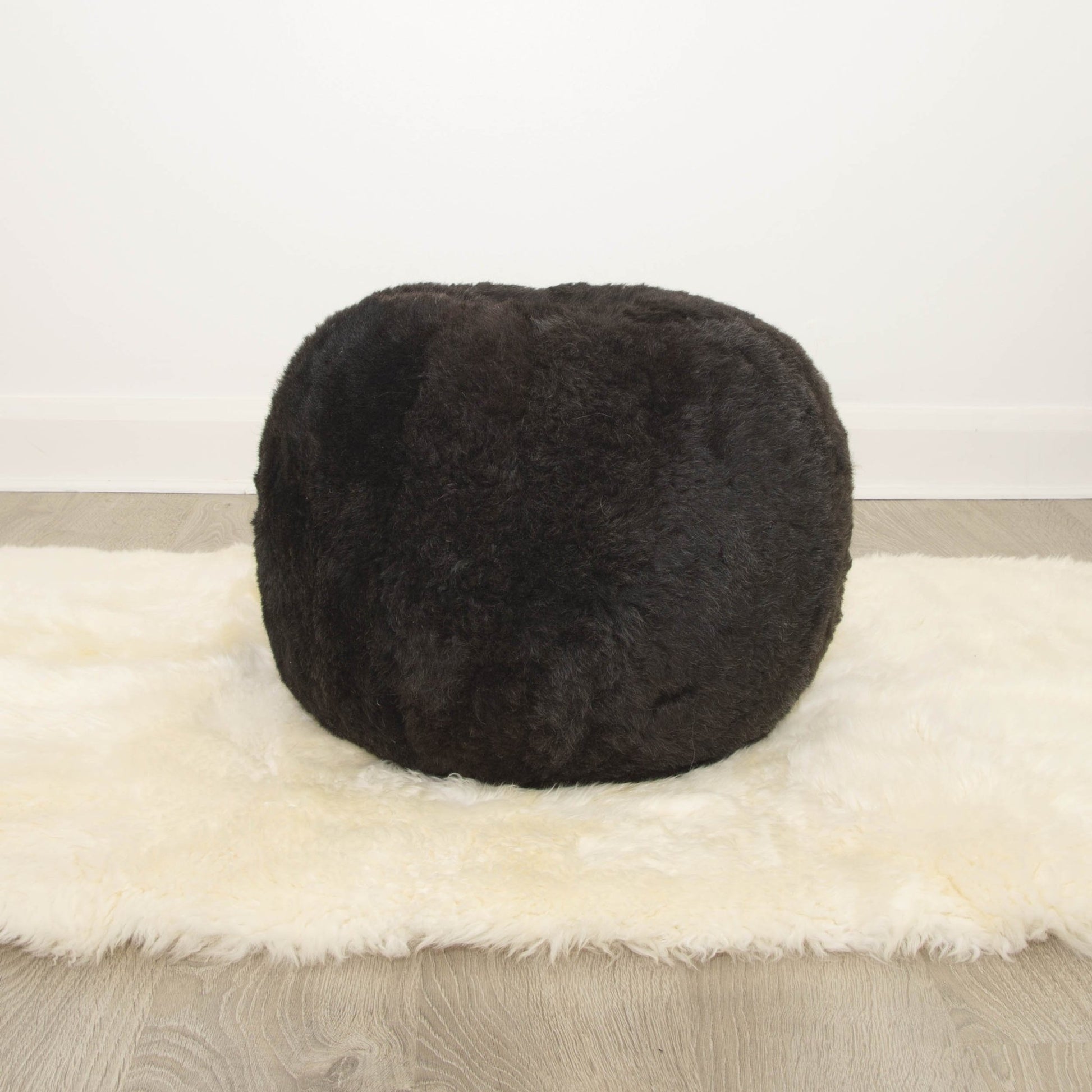 The Boule Icelandic Sheepskin Pouffe - Charcoal Grey Shorn - Wildash London