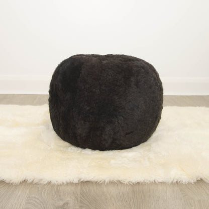 The Boule Icelandic Sheepskin Pouffe - Natural Charcoal Black Shorn - Wildash London