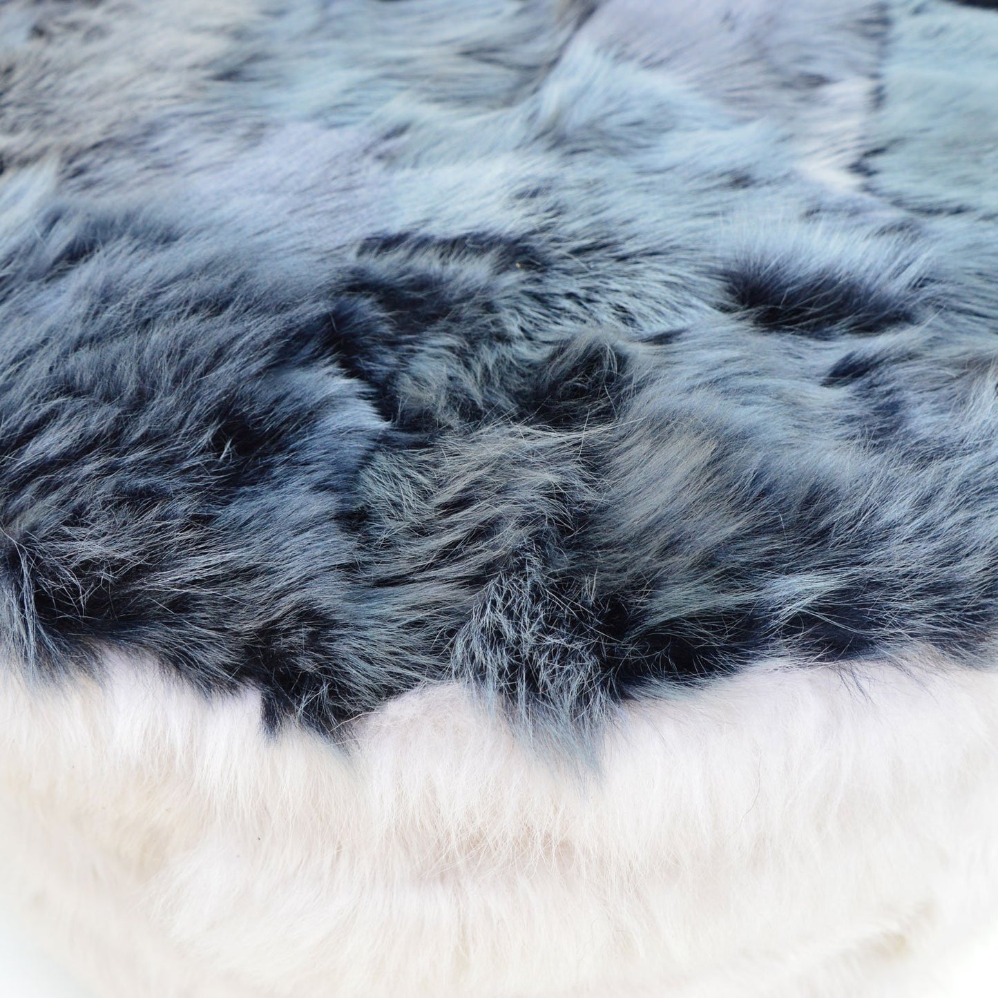 The Cossack Shearling Pouffe - White & Arctic Blue - Wildash London