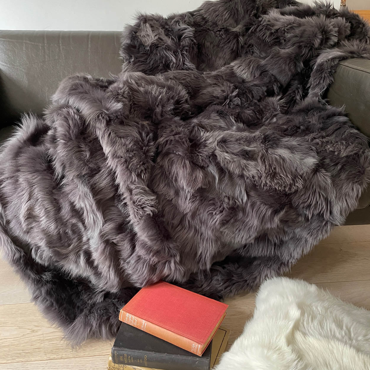 Toscana Shearling Throw Anthracite Grey | Sheepskin Rug | Fur Blanket - Wildash London