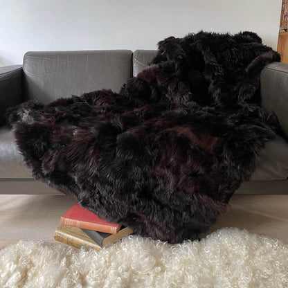 Toscana Shearling Throw Dark Chocolate | Shearling Rug | Fur Blanket 160cm x 170cm - Wildash London