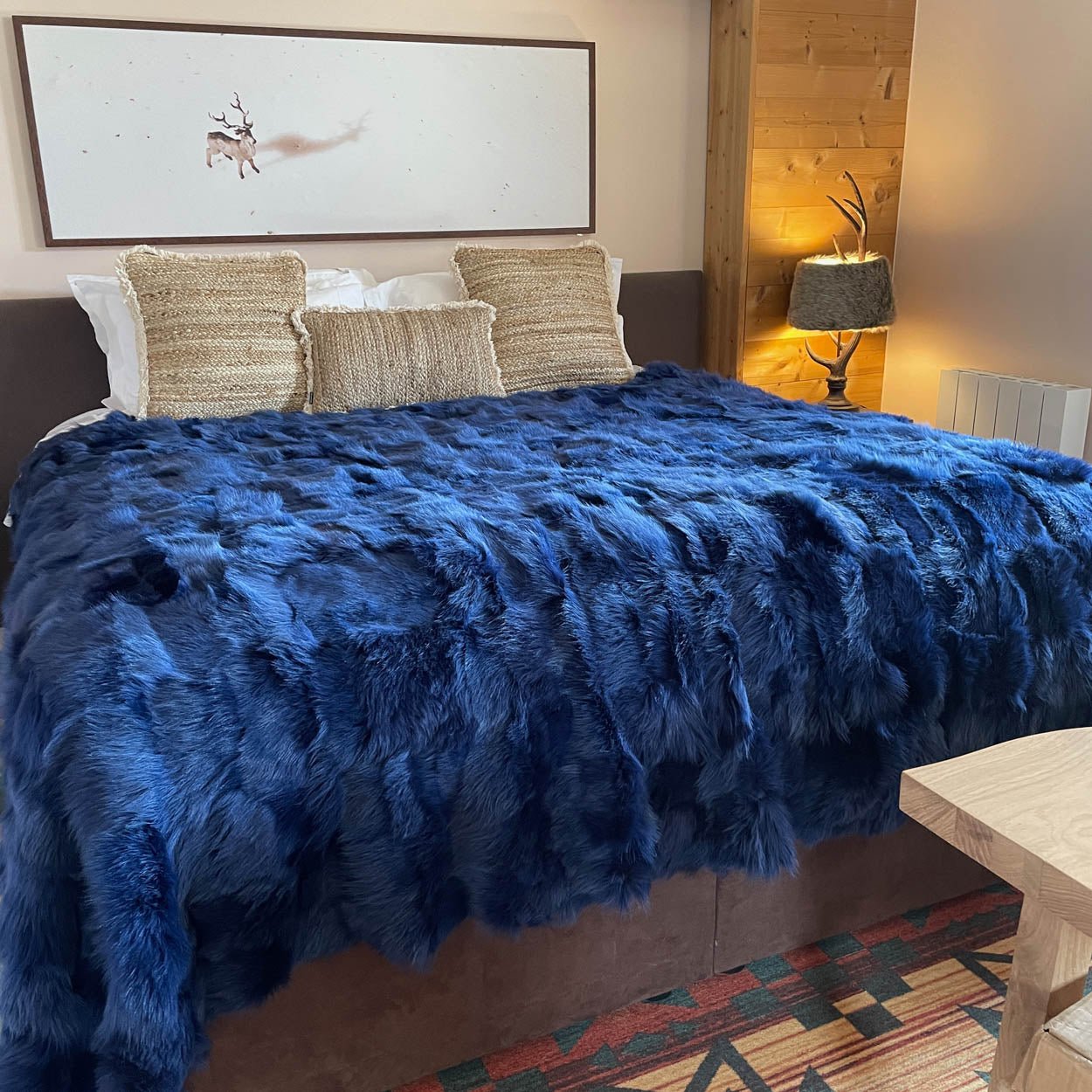 Toscana Shearling Throw Navy Blue | Shearling Rug | Fur Blanket - Wildash London