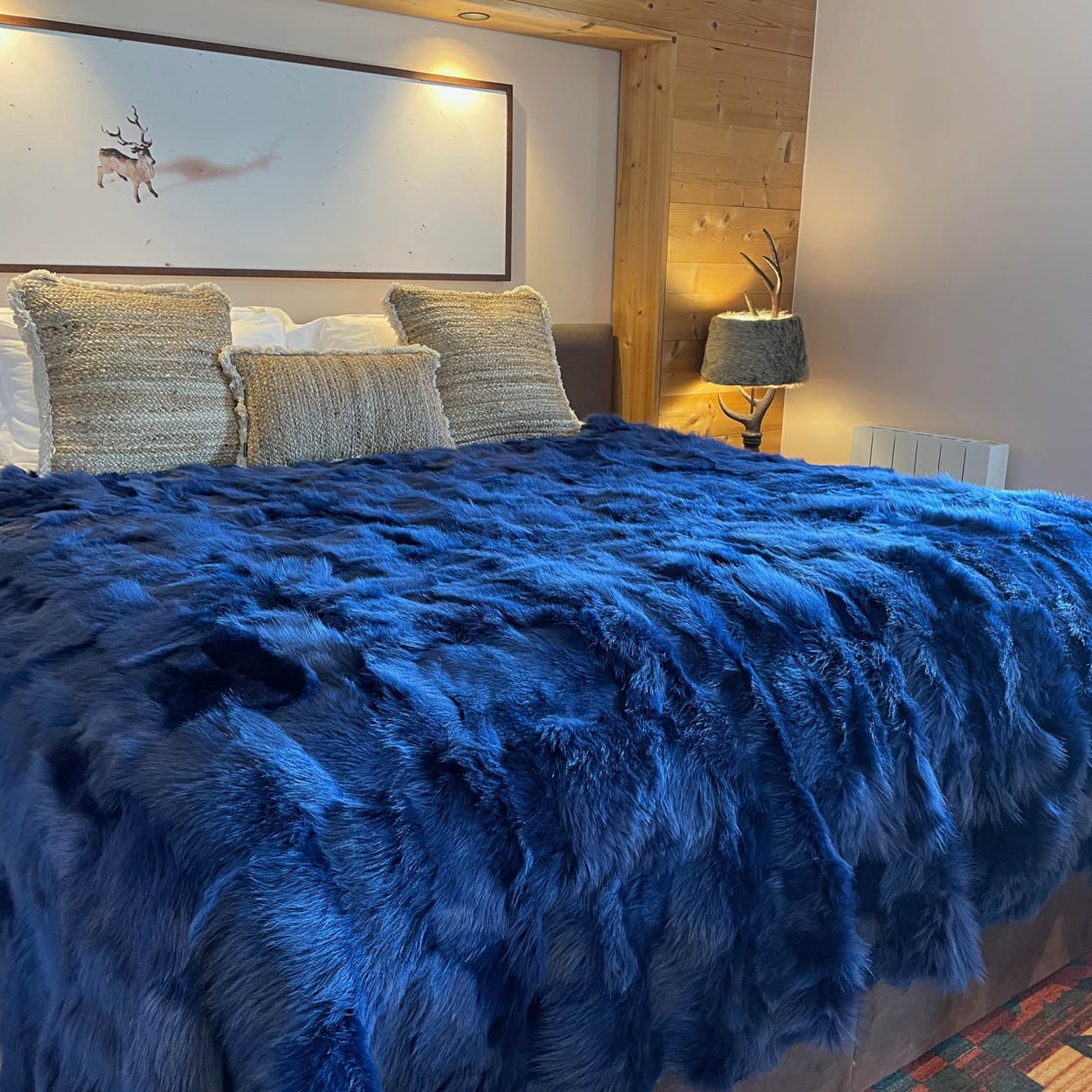 Toscana Shearling Throw Navy Blue | Shearling Rug | Fur Blanket - Wildash London