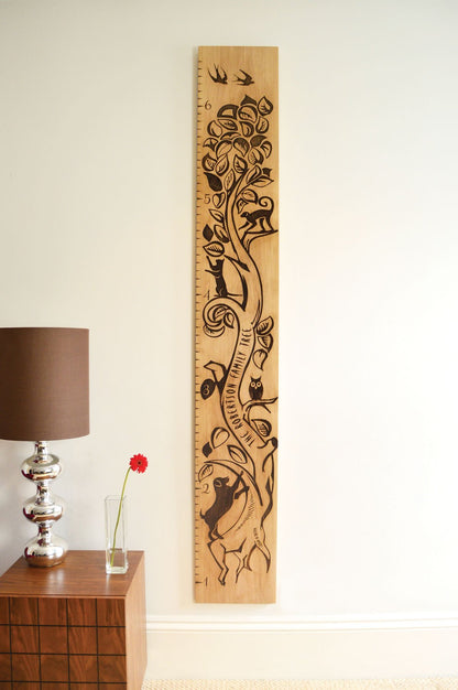 Tree of Life Solid Oak Engraved Personalised Height Chart - Wildash London