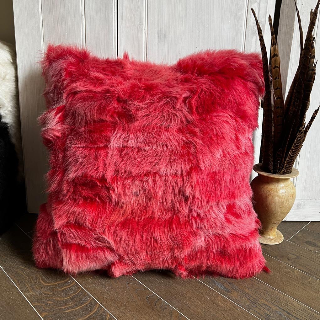 Tuscan Shearling Cushion Square 45cm Frosted Red Double Sided - Wildash London