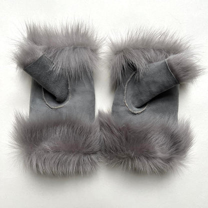 Tuscan Shearling Fingerless Reversible Sheepskin Gloves | Long Cuff | Dolphin Grey - Wildash London
